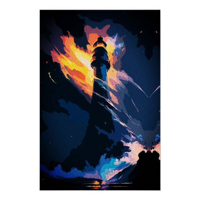 Póster Farol Etéreo – Paisagem Marítima Dramática (Frente)