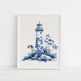 Poster Farol Floral - Azul Costeiro na Arte de Parede Bei
