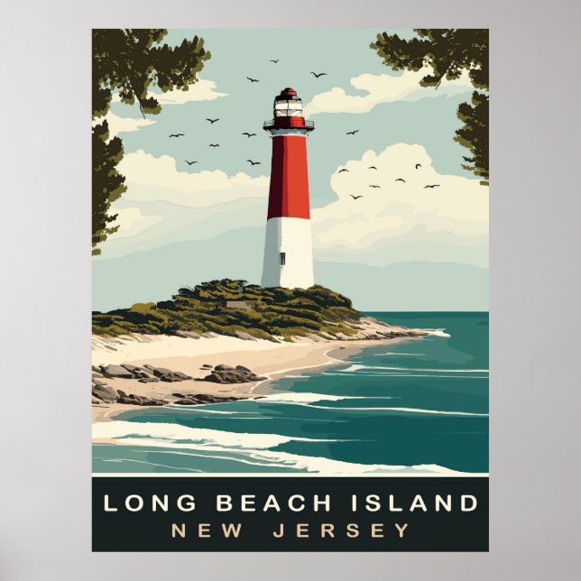 Poster Farol na costa de Long Beach Island, Viagem (Frente)