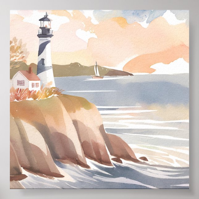 Poster Farol na Costa | Oceano em Aquarela (Frente)