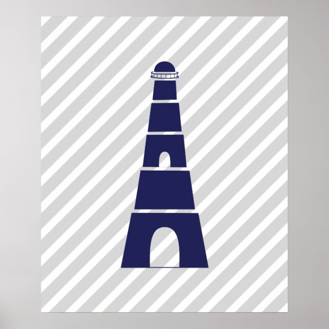 Póster Farol Náutico de Cinza e Azul (Frente)