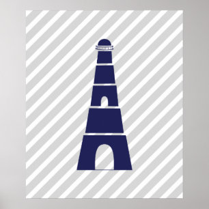 Póster Farol náutico listrado azul e cinzento