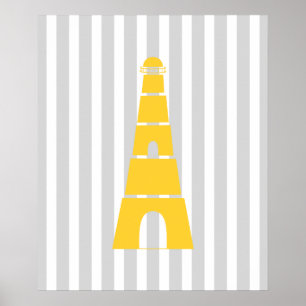 Poster Farol náutico listrado cinzento e amarelo