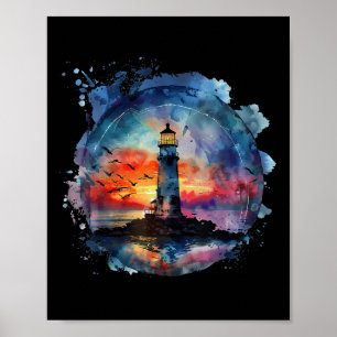 Poster Farol Navegação Praia Mar Boating Casa à Beira-Mar