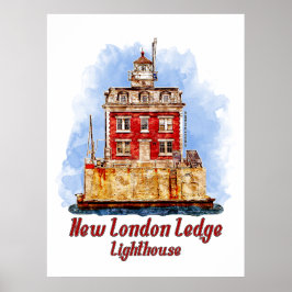 Poster Farol New London Ledge Aquarela Connecticut