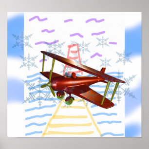Poster Farol Pier Biplane Ondas Azuis
