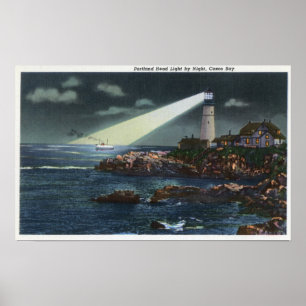 Poster Farol principal de Portland na noite