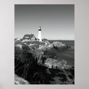 Póster Farol principal preto e branco de Portland