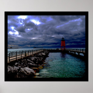 Poster Farol sob o céu tormentoso
