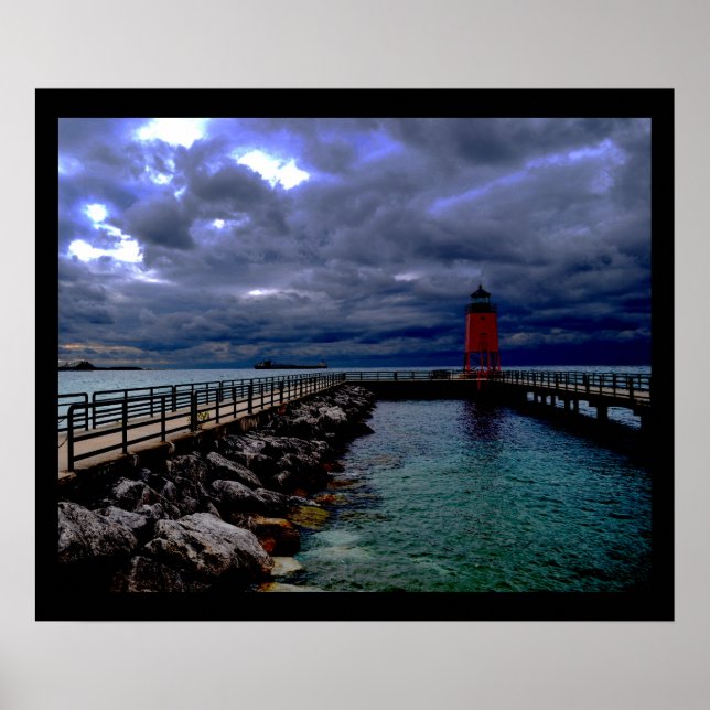 Poster Farol sob Stormy Sky (Frente)