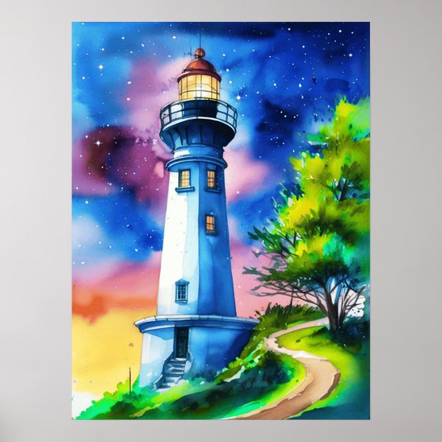 Poster Farol sob um céu estrelado (Frente)