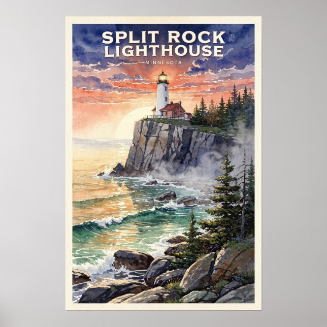 Poster Farol Split Rock Minnesota Viagem Vintage (Frente)