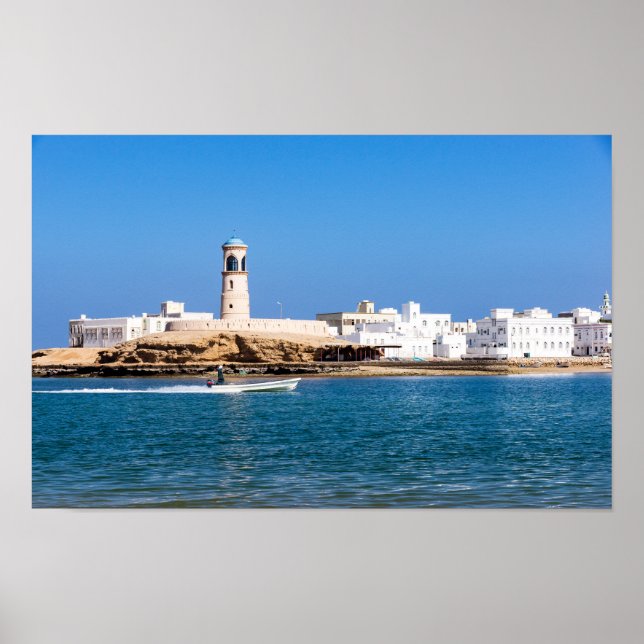 Poster Farol Sur com barco pescador Sur, Oman (Frente)