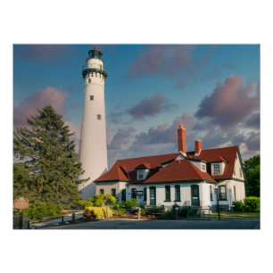Póster Farol Wind Point no lago Michigan