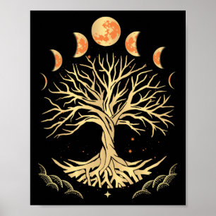 Poster Fase Lunar Árvore Da Vida Meditação Yoga Espiritua
