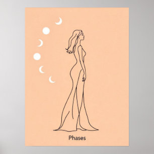 Poster Fases - Arte de Linha do Ciclo da Lua Feminina