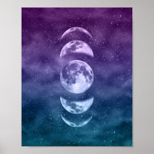 Poster Fases Celestiais da Lua Lunar Roxa