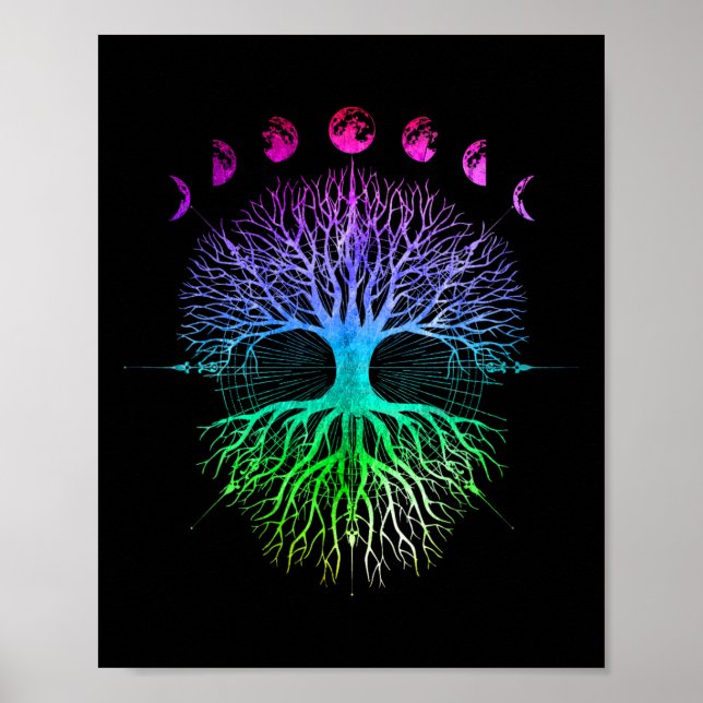 Poster Fases Da Árvore Da Vida Lua Hippy (Frente)