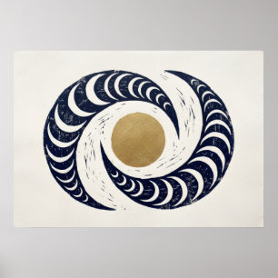 Poster Fases da Lua Espiral Ouro Azul Arte Celestial