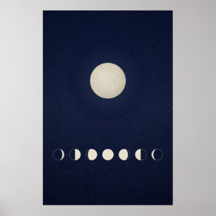 Poster Fases da Lua Minimalistas Arte Celestial para Pare