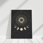 Poster Fases da Lua Negra e Beige Zodiac<br><div class="desc">Boho Black e Beige Zodiac Moon Fases Poster com o Sol,  fases da Lua,  estrelas e sinais de zodíaco.</div>