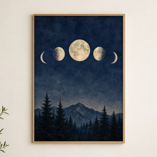 Poster Fases da Lua Sobre o Cartaz de Aquarela da Crista