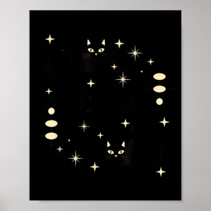 Poster Fases da Lua Witchy Gato Celestial Arte de Gato Pr