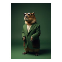 Fashionable Capybara in Green Coat Art