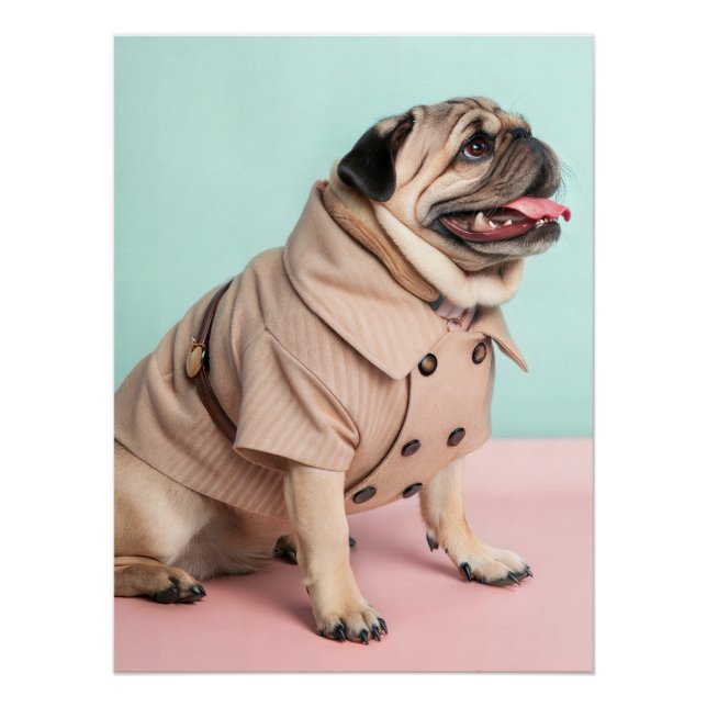 Póster Fashionable Pug Dog Wearing Vintage 1940s Style (Frente)