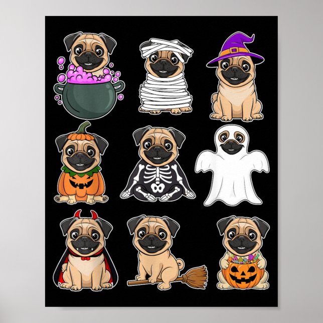 Poster Fatia de Bolo de Halloween Pug Fantasma Assustador (Frente)