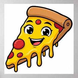 Poster Fatia de Pizza Feliz e Divertida com Queijo Elásti