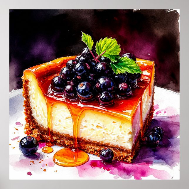 Poster Fatia deliciosa de cheesecake de mirtilo com Xarop (Frente)