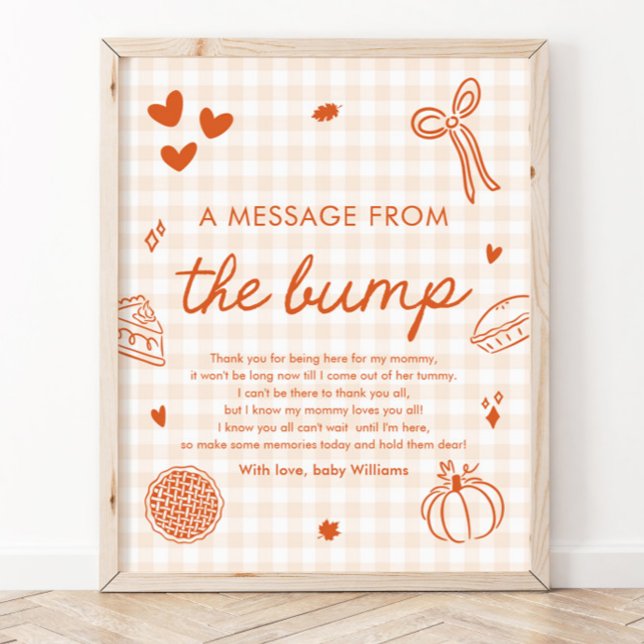 Poster Fatia Doce de Ginga de Outono Uma Mensagem Da Barr (Fall Gingham Cutie Pie A Message From The Bump Sign)