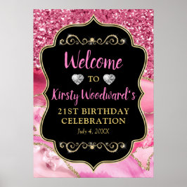 Poster Fatias de Geodo de Ágata Rosa e Aniversário com Pu