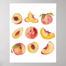  Fatias de Pêssego Frescas e Coloridas em Aquarela