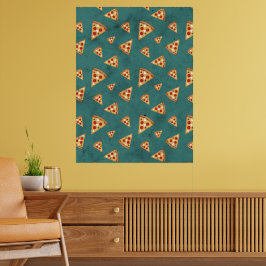 Poster Fatias de pizza legais padrão vintage azul-teal