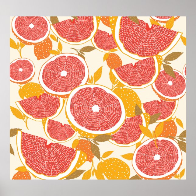 Poster Fatias de Toranja com Folhas (Frente)