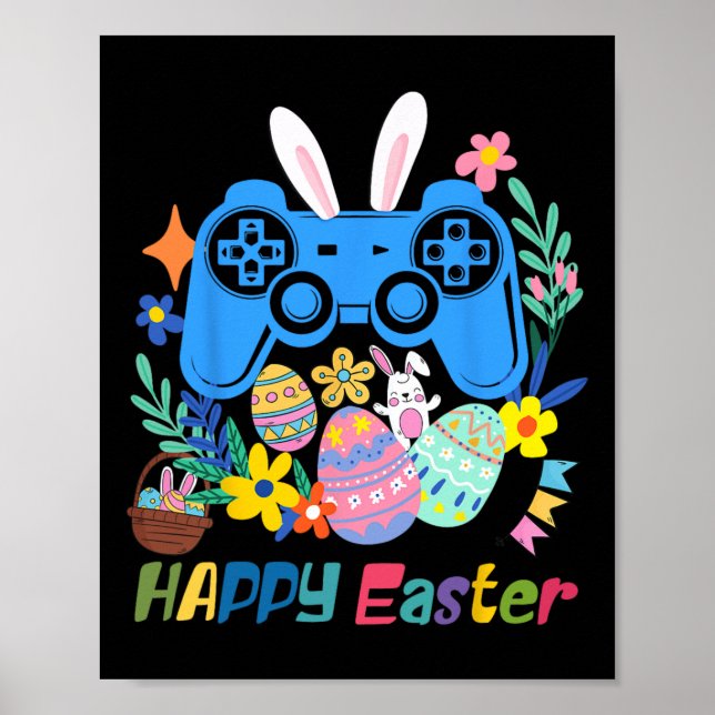 Poster Fato de Coelho de Ovos de Video Game Dia de Páscoa (Frente)