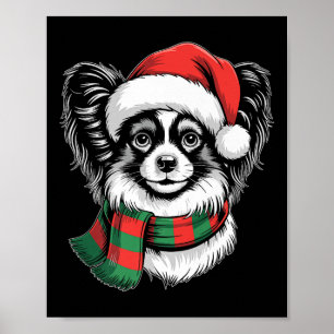 Poster Fato de Natal para Cão Papillon com Chapéu e Cache