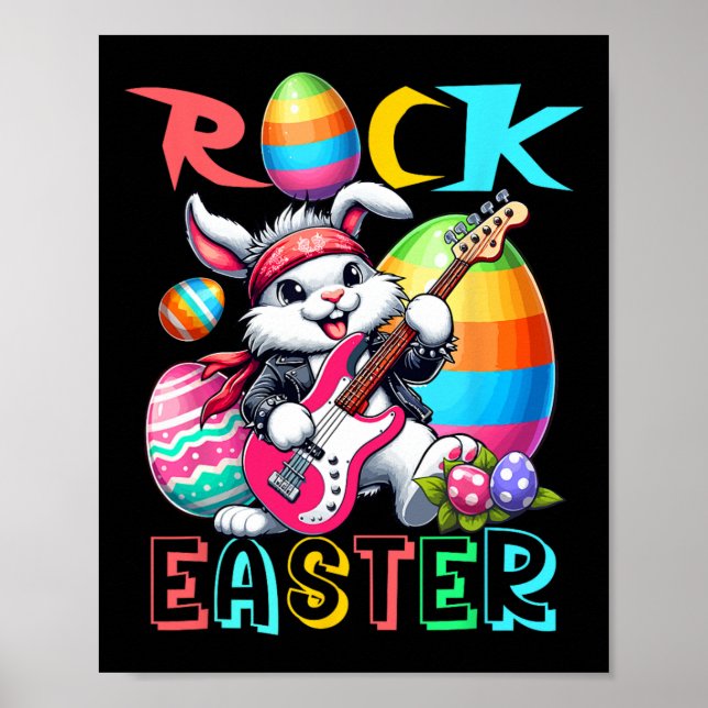 Poster Fato de Páscoa de Rock Bunny Tocando Guitarra Guit (Frente)