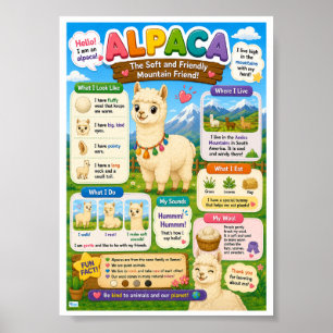 Poster Fatos Divertidos Sobre Alpaca Para Crianças