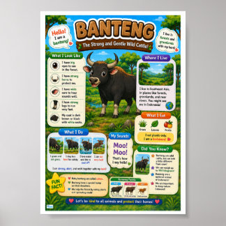 Poster Fatos Divertidos Sobre Banteng Para Crianças