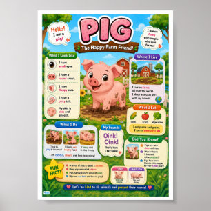 Poster Fatos Divertidos Sobre Porcos Para Crianças