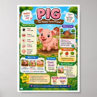 Poster Fatos Divertidos Sobre Porcos Para Crianças