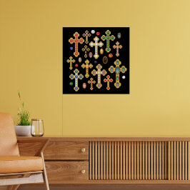 Poster Faux Birthstone Croses and Loose Gems on Black