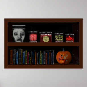 Poster Faux Bookshelf Haunted House Halloween