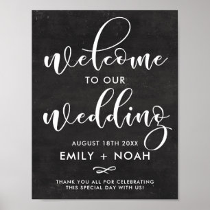 Póster Faux Chalkboard Rustic Script Welcome Sign