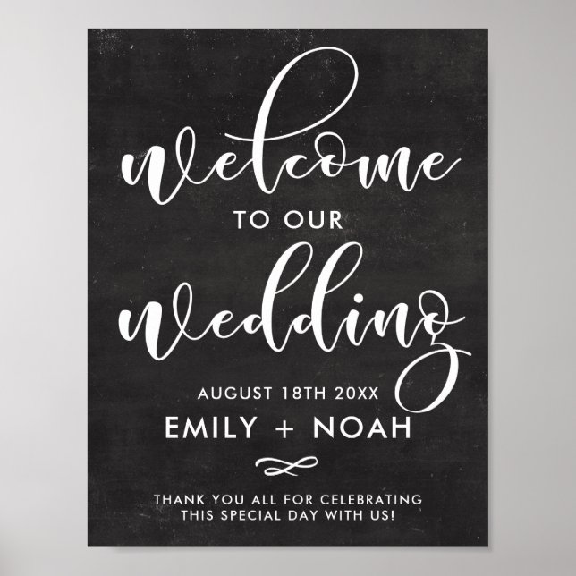 Póster Faux Chalkboard Rustic Script Welcome Sign (Frente)