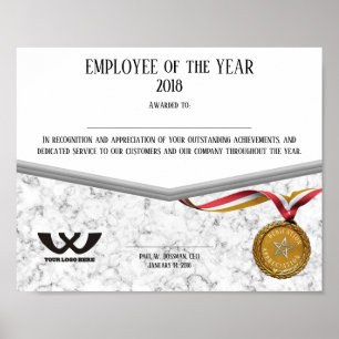 Poster Faux gold emblem employee of the year certificate