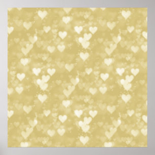 Póster Faux Gold Foil Heart Background Heart Bokeh